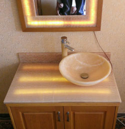 onyx vanity countertop cabinet with with mirror with backlit light