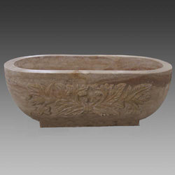 carving beige travertine bathtube
