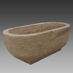 bathroom bathtub made out of beige travertine marble