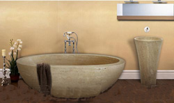 sunshine travertine pedestal sink and sunshine travertine bathtub bathroom